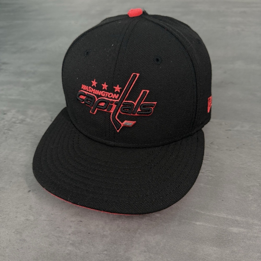 Vintage Washington Capitals Hat New Era Cap 7 1/4 Black Infrared Red Wool Y2K